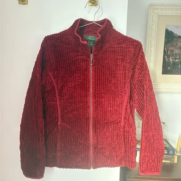 Woolrich Kinsdale Zip Up Corduroy Jacket Ruby red medium excellent condition - Picture 3 of 11